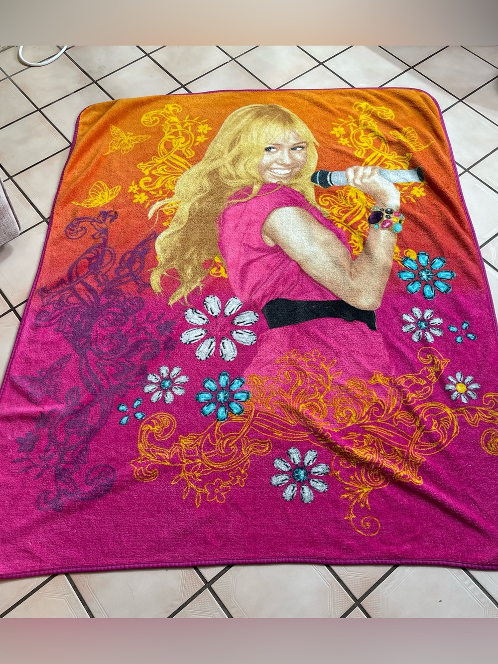 Vintage Disney Hannah Montana Throw Blanket 56x47'' Colorful Floral Butterflies